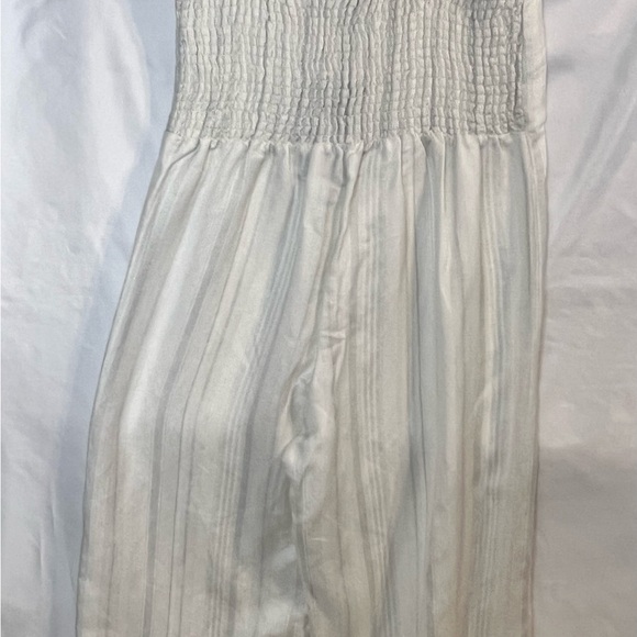 Chaser Beach Linen Tie Front Smocked Cami Cropped Jumpsuit Stripe Sz M Pockets - Picture 7 of 14